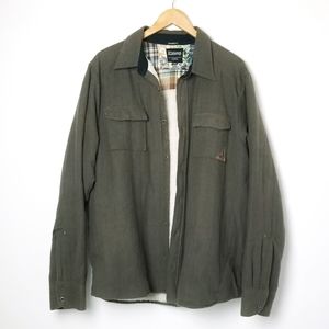 Billabong Sherpa Lined Olive Green Button Up Jacket